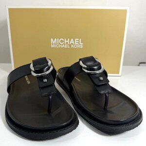 MICHAEL KORS Jaden Thong Leather Sandals Womens Size 8M Black NIB $150